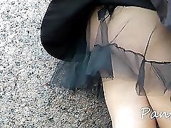Blonde bimbo upskirts thong panty