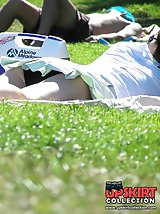 24 pictures - Black panty up skirt of curly brunette. Hot upskirt pics