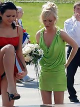 24 pictures - Torn fishnet pantyhose up girls jeans skirt