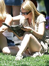 12 pictures - Sitting upskirt, or how to flash panties in public