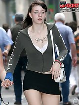 24 pictures - Voyeur sexy upskirts of young hotties. Street upskirts