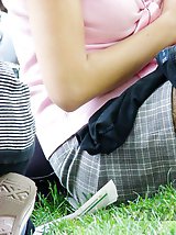 12 pictures - Upskirt girl in stockings on picnic