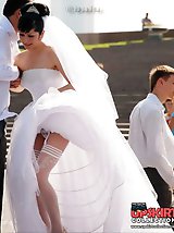 12 pictures - Hot bride flashed white panty up skirt