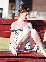 12 pictures - Red thong panty up mini skirt