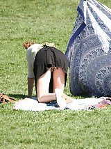 12 pictures - She flashed staying in doggy. Up skirt pussy pics